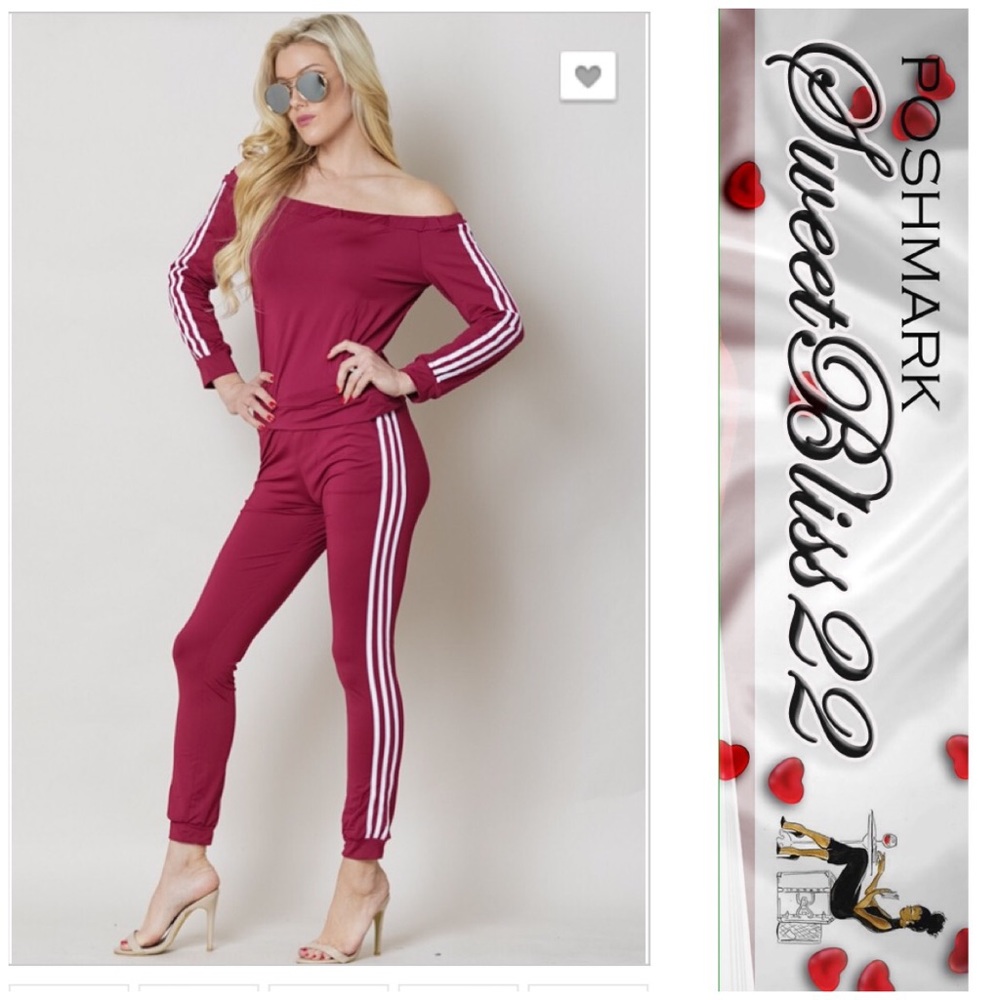 💄Burgundy 2 Piece Jumpsuit off the Shoulder💄 - Picture 1 of 3